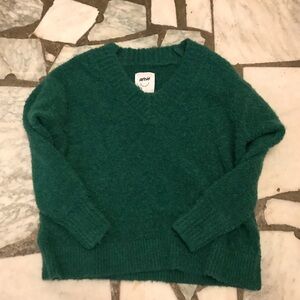 aerie Teal V-Neck Fuzzy Knit Sweater